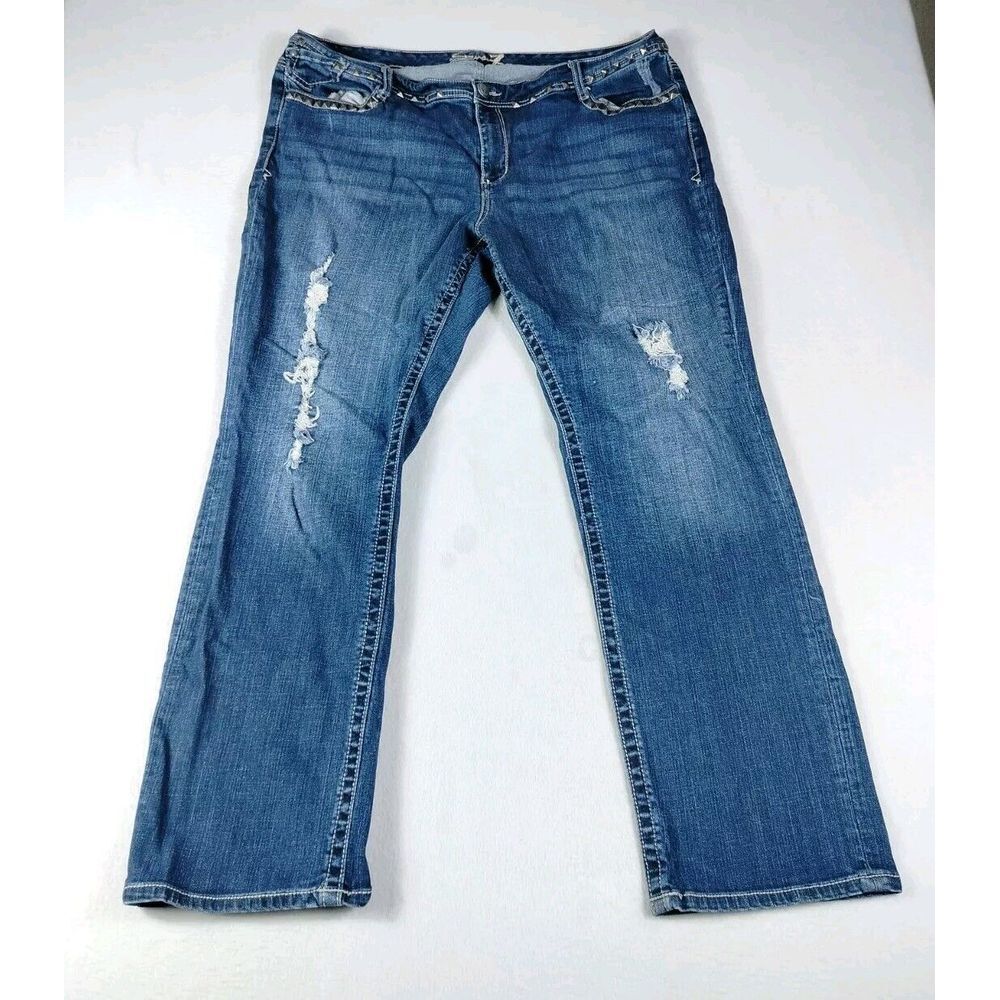 Seven7‎ Jeans Womans 24 Blue Distressed Rockerchic Grunge Glamrock Rockandroll